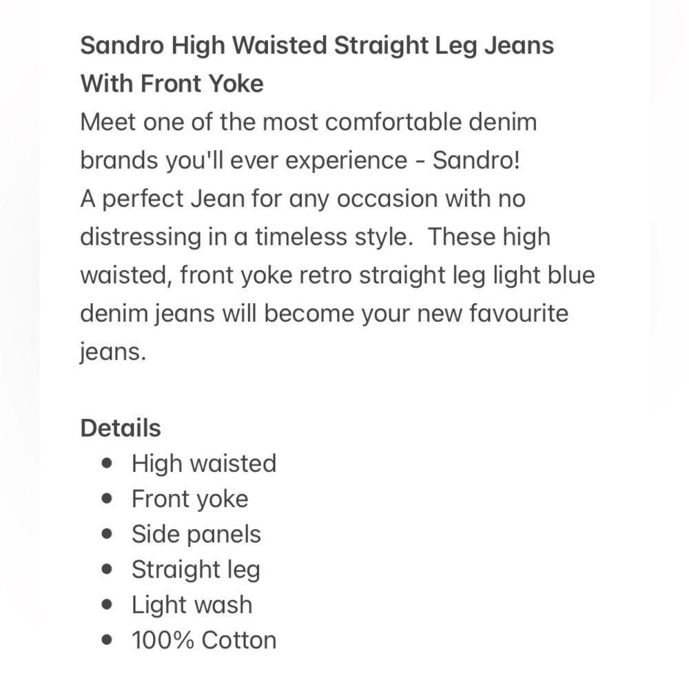 Sandro High Waisted Front Yoke Straight Leg Jeans In Light Wash | Size EU 36 - Picture 15 of 16